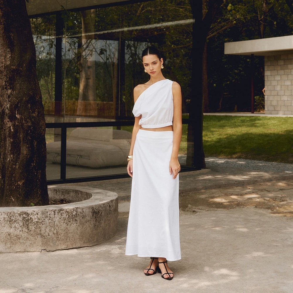 Commense Cotton & Linen Solid Maxi Skirt - Picture 5 of 13